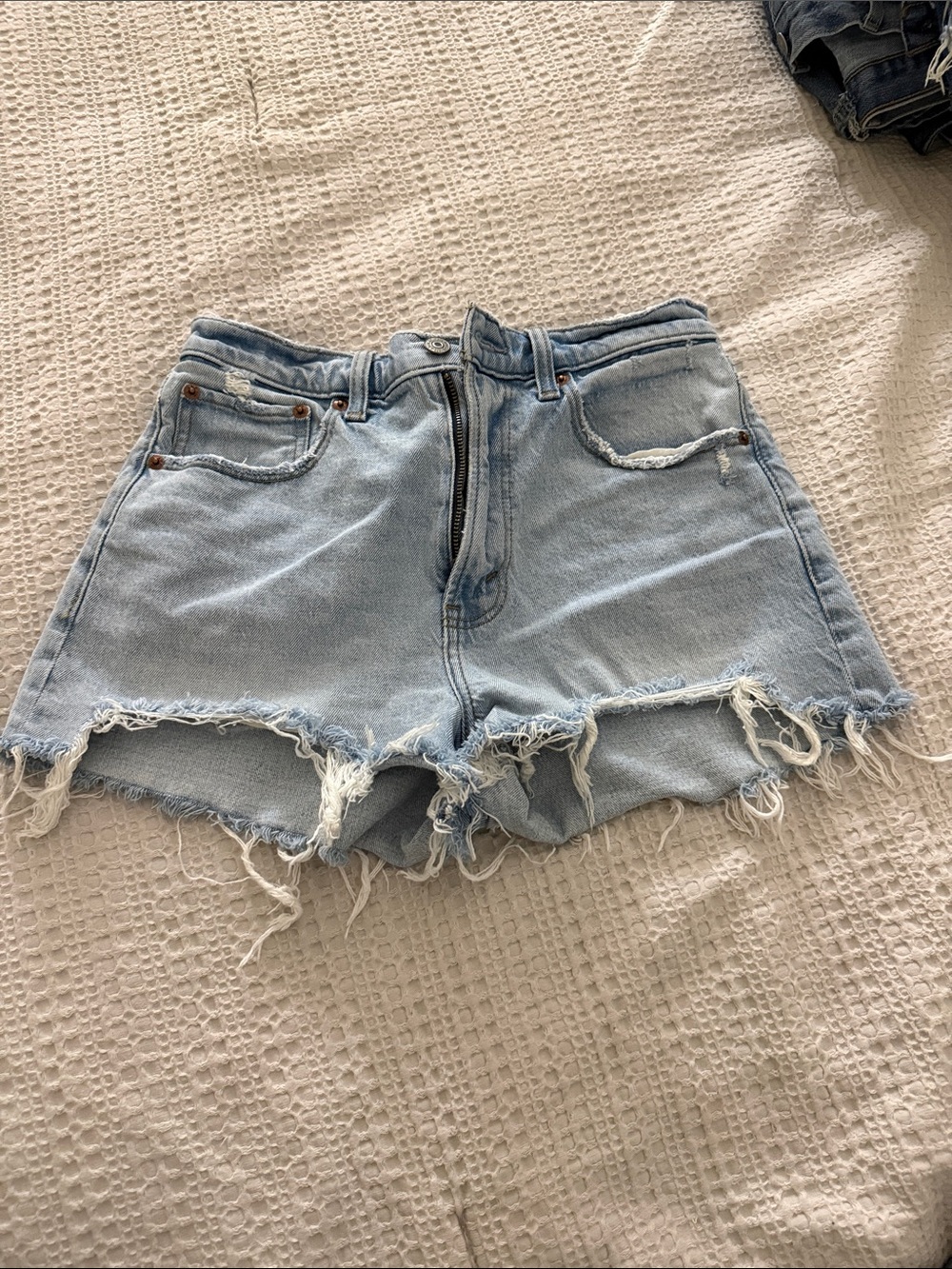 Abercrombie & Fitch Light Blue Distressed Denim Shorts
